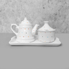 Conjunto bule de café provençal com açucareiro e bandeja porcelana poá
