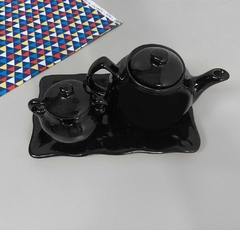 Conjunto Travessa Bule E Açucareiro Preto na internet