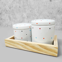 Kit Higiene Porcelana com Bandeja Retangular Pequena Branco Poá Color - comprar online