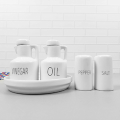 Galheteiro jumbo com saleiro tampa de madeira porcelana words - comprar online