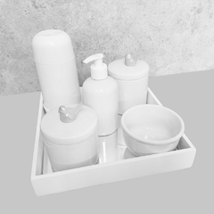 Kit Higiene C/ Garrafa Térmica Cilindrica E Bandeja Quadrada Passaro Prata - comprar online