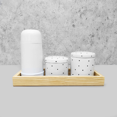Kit Higiene Porcelana com Bandeja Retangular Média Branco Poá Black
