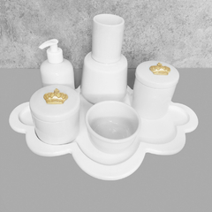 Kit Higiene C/ Moringa Cilindrica E Bandeja Nuvem Coroa Dourada