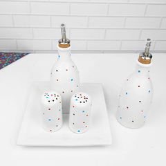 Conjunto Galheteiro Porcelana Bandeja Quadrada Branco Poá - comprar online