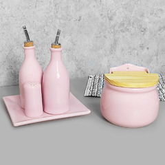 Conjunto Galheteiro E Saleiro Provençal Rosa