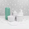 Kit Higiene C/ Garrafa Térmica Pote Algodão E Cotonete Nuvem Verde Poá