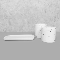Kit Bandeja Porta Algodão E Cotonete Porcelana Branco Poá Preto na internet