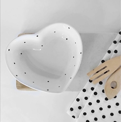 Bowl Coração Médio Branco Poá Preto - comprar online