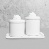 Kit Bandeja Porta Algodão E Cotonete Porcelana Nuvem Azul Poá