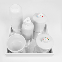 Kit Higiene C/ Garrafa Térmica Pote Algodão E Cotonete Nuvem Branco Poá - loja online