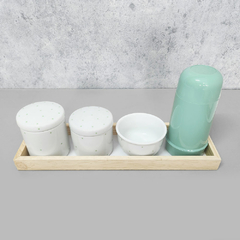 Kit Higiene Porcelana com Bandeja Retangular Grande Verde Poá na internet