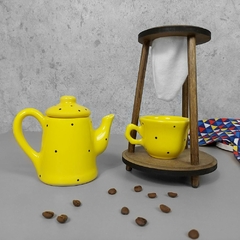 Kit Bule Café Individual Jumbo Amarelo Poá Preto