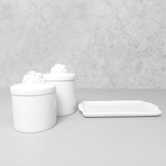 Kit Bandeja Porta Algodão E Cotonete Porcelana Nuvem Azul Poá - comprar online