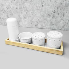 Kit Higiene Porcelana com Bandeja Retangular Grande Branco Poá Black - comprar online