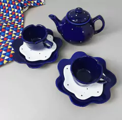 Conjunto Chá Flor 3 Peças Cobalto Poá - comprar online