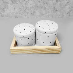 Kit Higiene Porcelana com Bandeja Retangular Pequena Branco Poá Black na internet