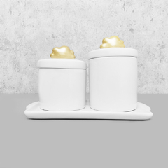 Kit Bandeja Porta Algodão E Cotonete Porcelana Nuvem Gold