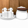 Galheteiro jumbo com saleiro tampa de madeira porcelana