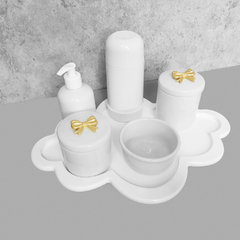 Kit Higiene C/ Garrafa Térmica Pote Algodão E Cotonete Laço Dourado - comprar online