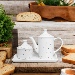 Conjunto bule de café com açucareiro e bandeja porcelana poá preto - comprar online