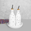 Conjunto Galheteiro Porcelana Bandeja Redonda Branco Poá Preto