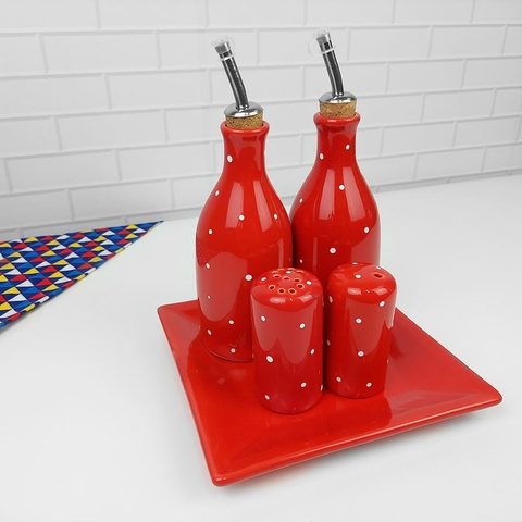 Conjunto Galheteiro Provençal Vermelho Poá