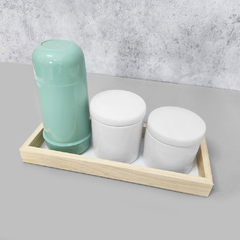 Kit Higiene Porcelana com Bandeja Retangular Média Verde - comprar online