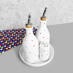 Conjunto Galheteiro Porcelana Bandeja Redonda Branco Poá na internet