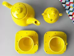 Conjunto Café Provençal 4 Peças Amarelo Poá Preto - Ordalha Ofertas | A Loja da Mesa Posta