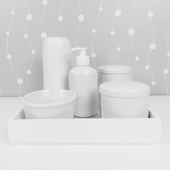 Kit Higiene C/ Garrafa Térmica Branca E Bandeja Quadrada