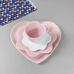 Conjunto Prato Coração Flor Rosa - loja online