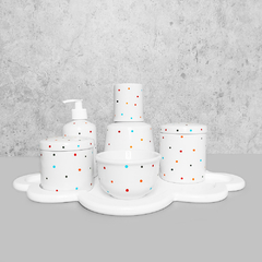 Kit Higiene C/ Moringa Cilindrica E Bandeja Nuvem Branco Poá