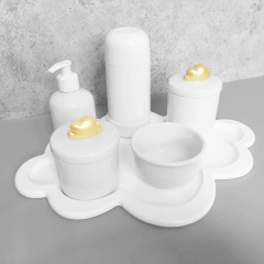 Kit Higiene C/ Garrafa Térmica Pote Algodão E Cotonete Nuvem Dourada - comprar online