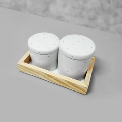 Kit Higiene Porcelana com Bandeja Retangular Pequena Verde Poá na internet
