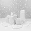 Kit Higiene C/ Garrafa Térmica Pote Algodão E Cotonete Nuvem Branco Poá