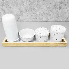 Kit Higiene Porcelana com Bandeja Retangular Grande Branco Poá Black na internet