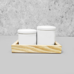 Kit Higiene Porcelana com Bandeja Retangular Pequena Branco