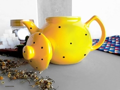 Bule De Cha 700 ml Amarelo Poá Preto - loja online