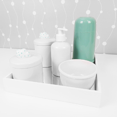 Kit Higiene C/ Garrafa Térmica Pote Algodão E Cotonete Nuvem Verde Poá na internet