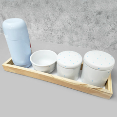 Kit Higiene Porcelana com Bandeja Retangular Grande Azul Poá - comprar online