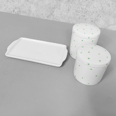 Kit Bandeja Porta Algodão E Cotonete Porcelana Branco Poá Verde na internet