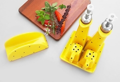 Conjunto Galheteiro E Guardanapo De Mesa Amarelo Poá Preto - loja online