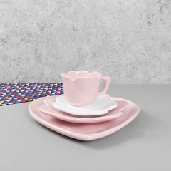 Conjunto Prato Coração Flor Rosa