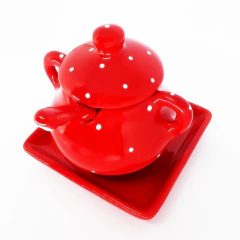 Conjunto Açucareiro de Cerâmica Vermelho Poá - Ordalha: Louças de Porcelana | Bules, Galheteiros e Mais!