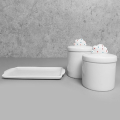 Kit Bandeja Porta Algodão E Cotonete Porcelana Nuvem Branco Poá - comprar online