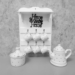 Conjunto bule home sweet home provençal com açucareiro poá black
