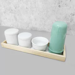Kit Higiene Porcelana com Bandeja Retangular Grande Verde - comprar online