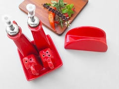 Conjunto Galheteiro E Guardanapo De Mesa Vermelho