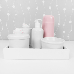Kit Higiene C/ Garrafa Térmica Pote Algodão E Cotonete Nuvem Rosa Poá - loja online