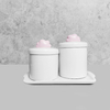 Kit Bandeja Porta Algodão E Cotonete Porcelana Nuvem Rosa